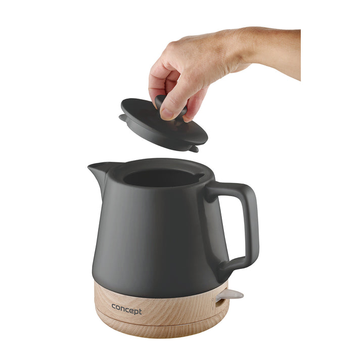 Concept RK0062 1.0 liter ceramic electric kettle, anthracite plus wood texture