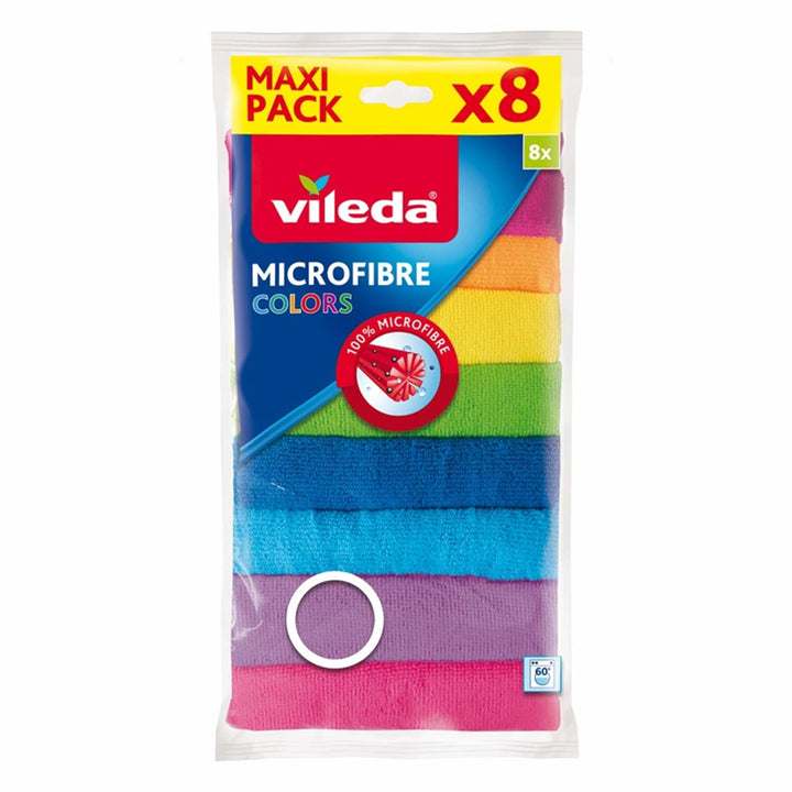 Vileda 151501 Vileda Colours Microfibre Cloths Pack 8 PCS Microactive Fiber Washable Reusable Durable