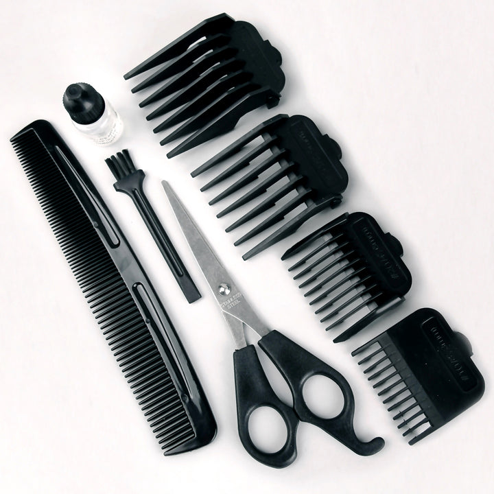 Hair clipper hair clipper with stainless steel blades 4 attachments: 3, 6, 9, 12 mm with accessory kit hair comb scissors (black / violet)