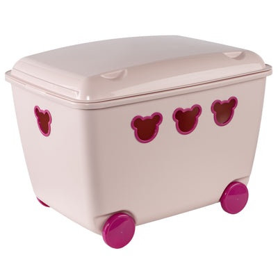 Conteneur pour jouets à roulettes 55L BranQ Teddy - coloris rose