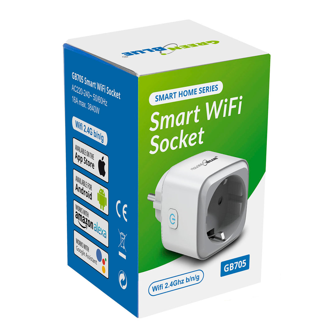 Ferngesteuerte WLAN-Steckdose Android iOS Alexa Google Home Timer GreenBlue GB705 max. 3840 W