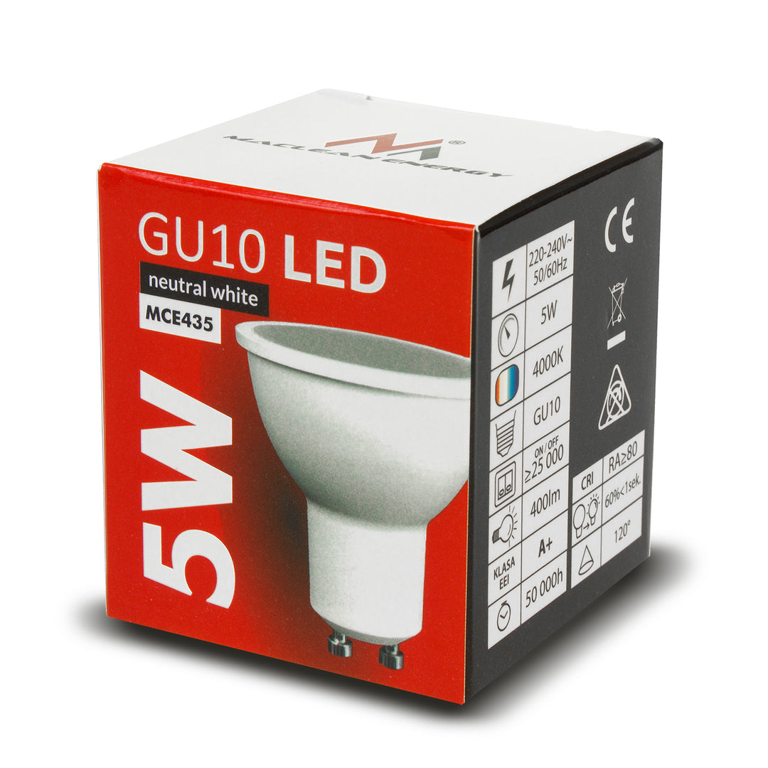 Lampadina LED GU10 5W Maclean Energy MCE435 WW bianco caldo 3000K, 220-240V ~, 50/60Hz, 400 lumen