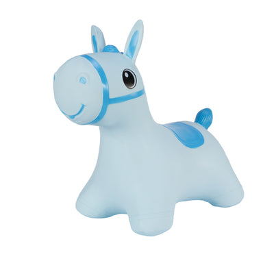 Le cavalier en caoutchouc de Hoppimals, un cheval bleu, un énorme et unique plaisir de sauter