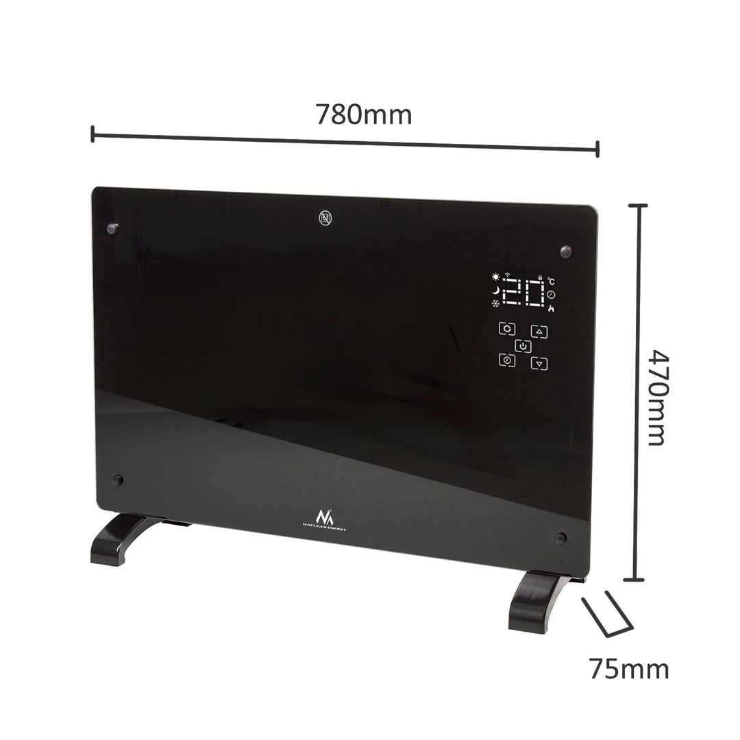 Maclean MCE502 Electric Glass Convector 2000W Wall Heating With WiFi Control Smart-Life-App