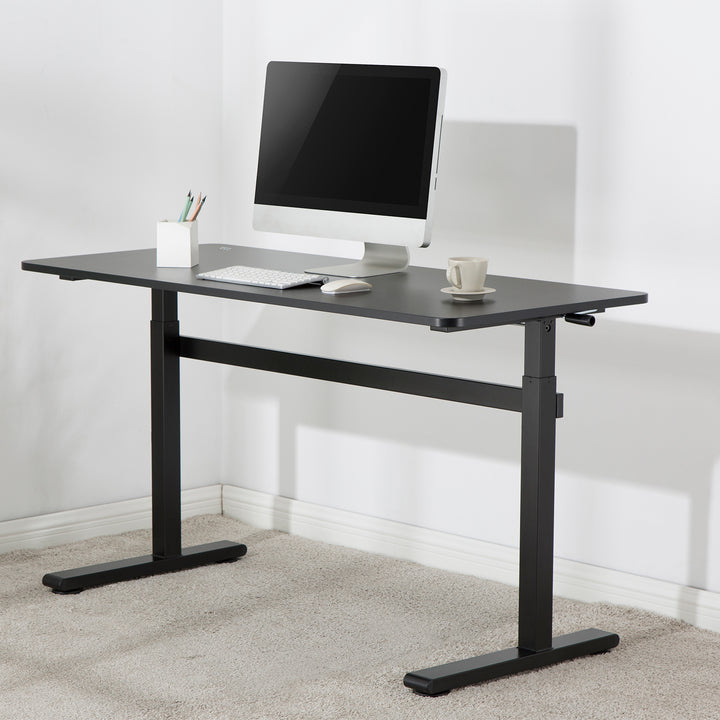 Ergo Office - Zit-sta bureau 140x60cm Handmatig in hoogte verstelbaar bureau max. 117cm | Ergonomische tafel Belastbaar tot 40kg Zwart