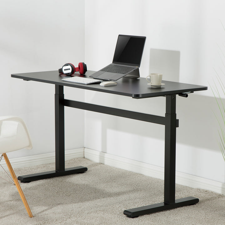 Ergo Office - Zit-sta bureau 140x60cm Handmatig in hoogte verstelbaar bureau max. 117cm | Ergonomische tafel Belastbaar tot 40kg Zwart