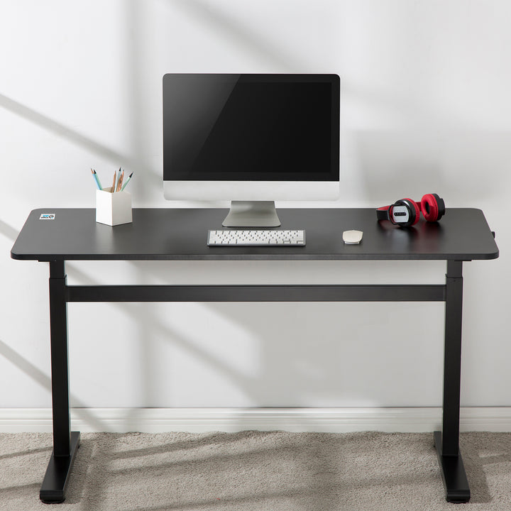 Ergo Office - Zit-sta bureau 140x60cm Handmatig in hoogte verstelbaar bureau max. 117cm | Ergonomische tafel Belastbaar tot 40kg Zwart