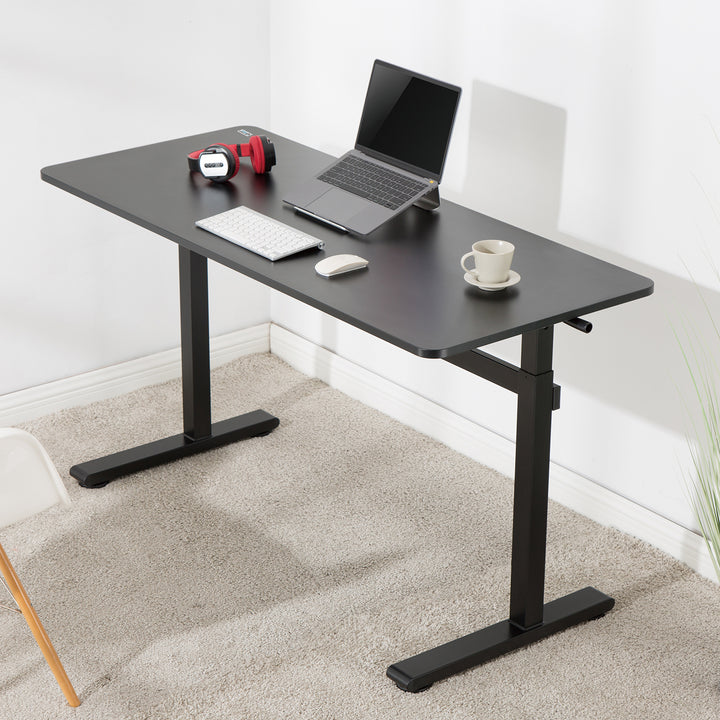 Sitz-Steh-Schreibtisch 140x60cm  Manuell Höhenverstellbarer Bürotisch max. 117cm   Ergonomischer Tisch Belastbar bis 40kg Schwarz