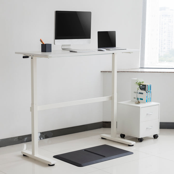 Ergo Office - Zit-sta bureau 140x60cm Handmatig in hoogte verstelbaar bureau max. 117cm | Ergonomische tafel Belastbaar tot 40kg Wit