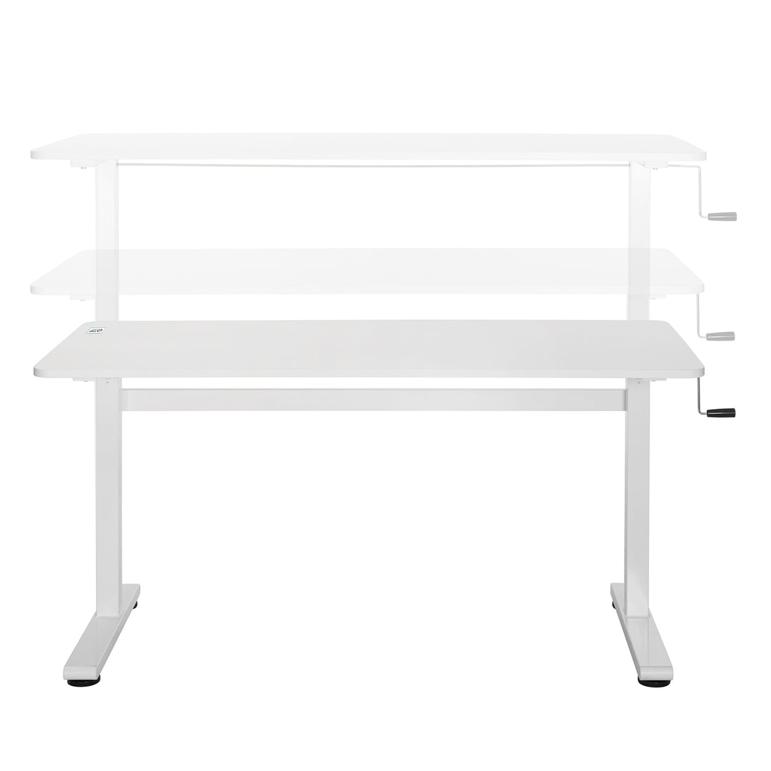 Ergo Office - Zit-sta bureau 140x60cm Handmatig in hoogte verstelbaar bureau max. 117cm | Ergonomische tafel Belastbaar tot 40kg Wit