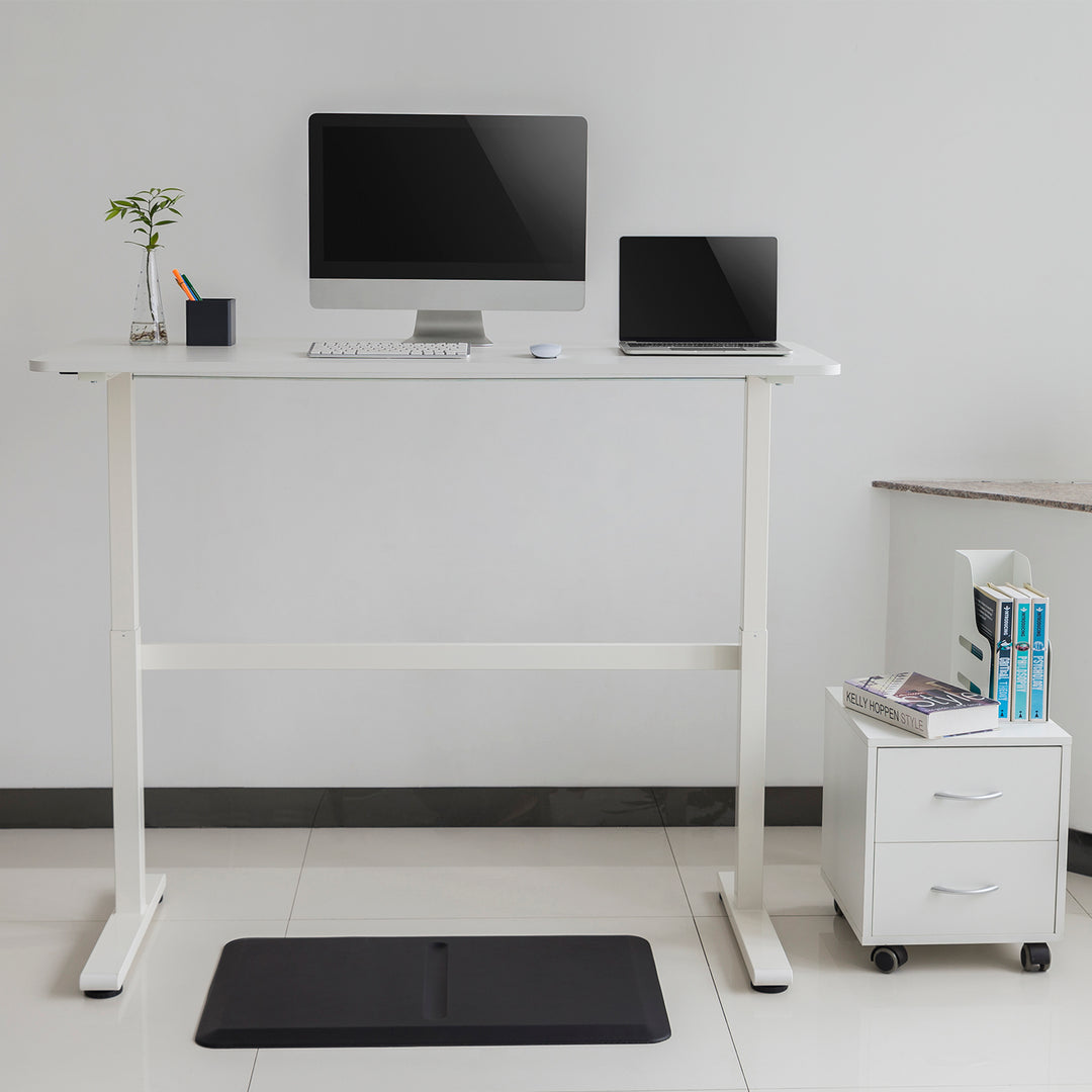 Ergo Office - Zit-sta bureau 140x60cm Handmatig in hoogte verstelbaar bureau max. 117cm | Ergonomische tafel Belastbaar tot 40kg Wit