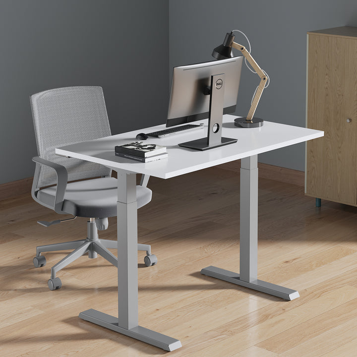 Sitz-Steh-Schreibtisch Tischgestell Manuell Höhenverstellbarer Bürotisch max. 123cm Ergonomischer Tisch Belastbar bis 70kg (Grau)