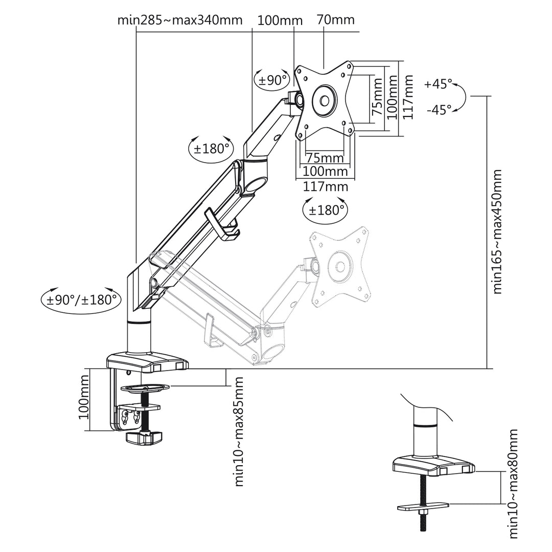 Ergo Office ER-405G Monitorhalterung, Tischhalterung, schwenkbar, neigbar, drehbar, 13" - 32", VESA Universal