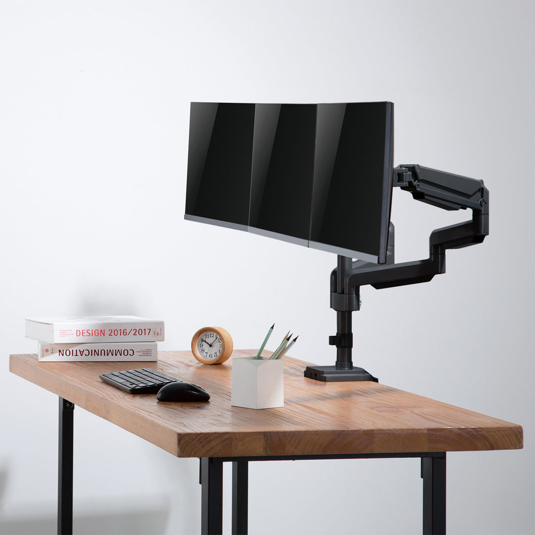 Ergo Office ER-408B Halterung für 3 Monitore, Tischhalterung, 1 x USB 3.0-Arm, verstellbar, schwenkbar, neigbar, drehbar 13" - 32" VESA