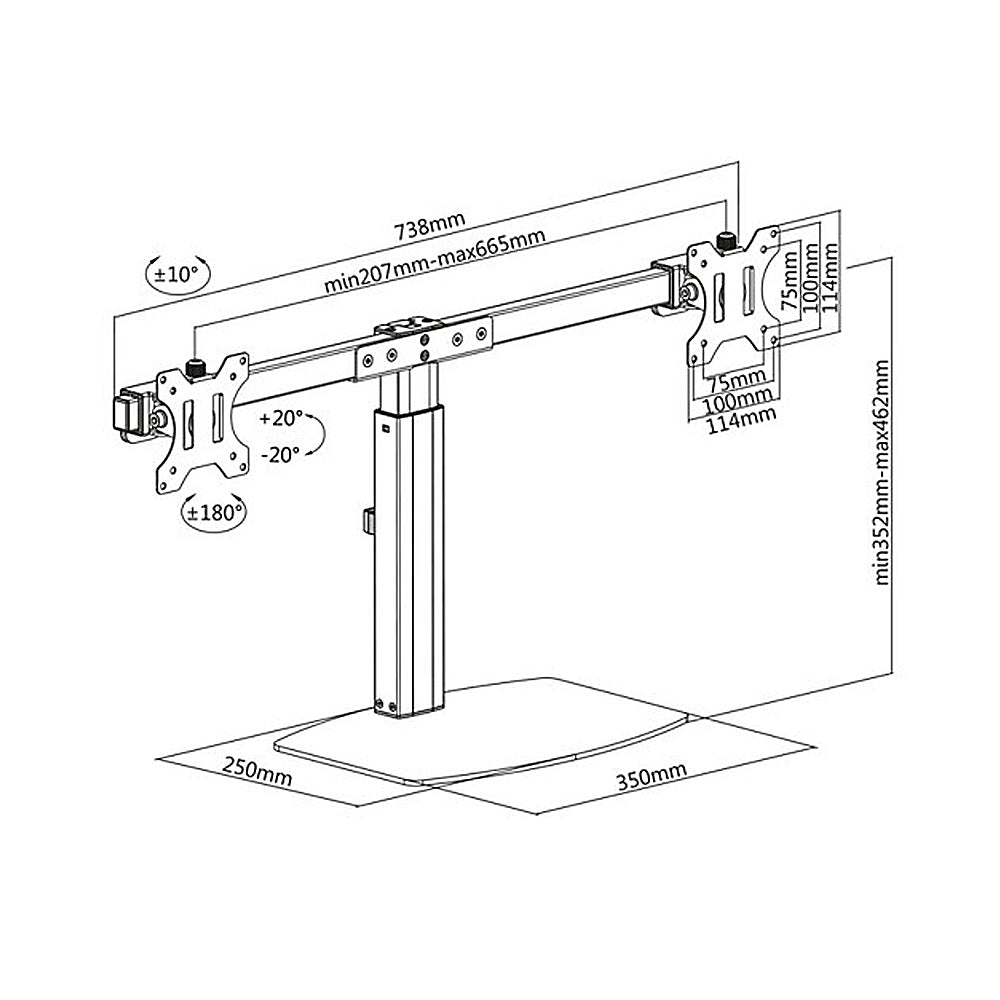 ERGOOFFICE ER-411 Universal 2 x Monitor Bracket Holder Free Standing for Two Monitors 17" - 27'' 2 x 6kg