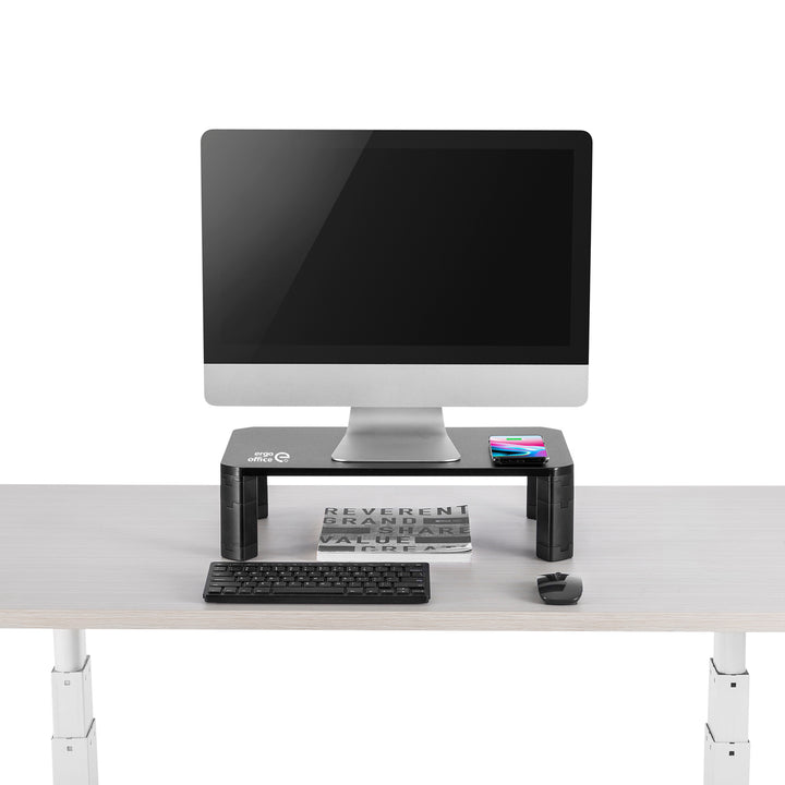 Ergo Office - In hoogte verstelbare schermstandaard met draadloze Qi-oplader voor monitoren 17"~32" tot max. 20kg