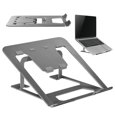 Soporte para portátil ultrafino y plegable de aluminio ERGOOFFICE.EU, gris, adecuado para portátiles de 11 a 15", ER-416 G