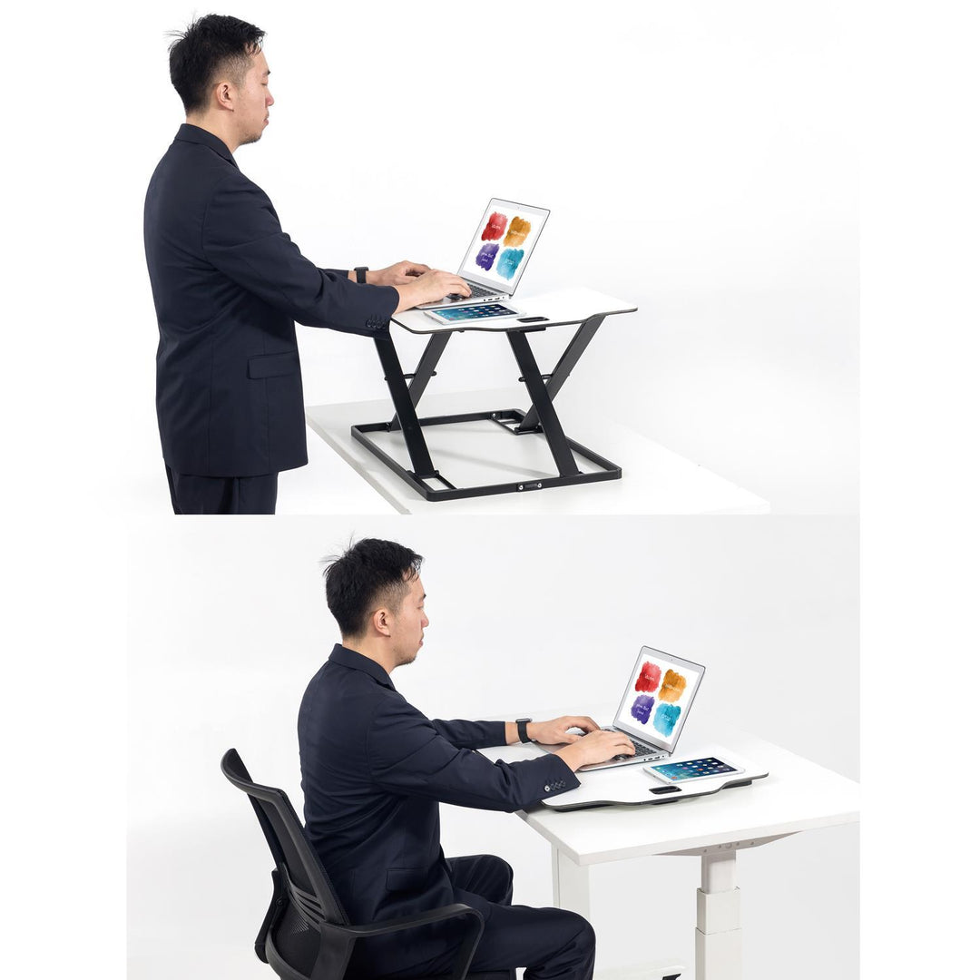 Ergo Office convertidor de escritorio ultrafino para sentarse/pararse, blanco, con resorte de gas, máx. 10 kg, ER-420