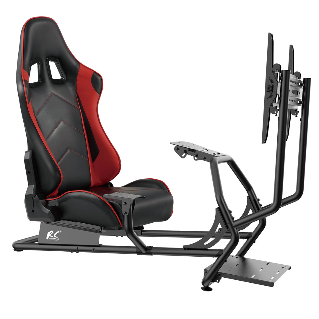 NanoRS RS160 Gaming-Stuhl, Rennsimulator-Ständer, 3-in-1-PC-Konsole, Gamer, Kunstlederbezug, Lenkradständer, TV-Halterung, bis zu 50 Zoll, max. Vesa 400 x 400