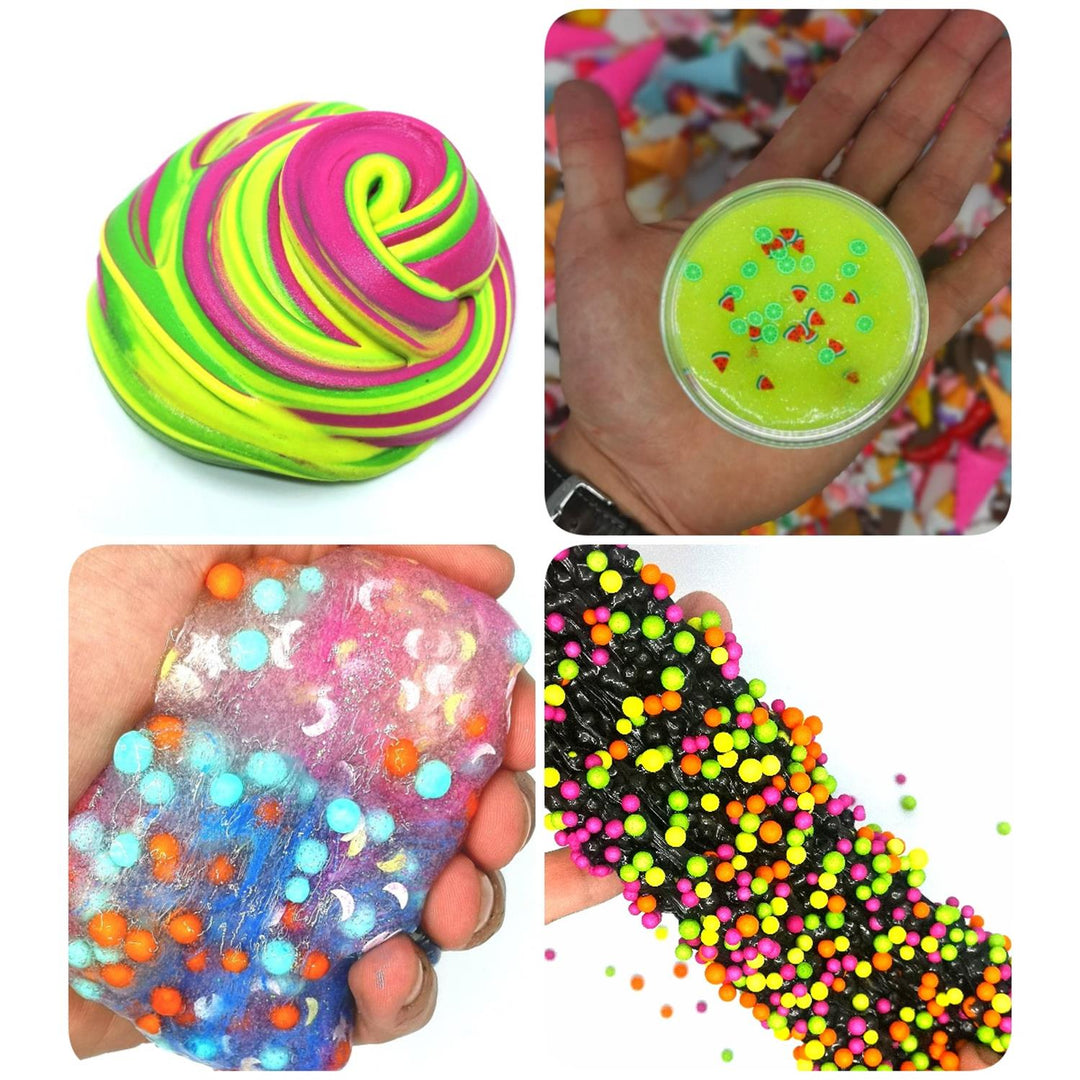 Slime Box - kinetic sand, polystyrene balls, fluo paint, glitters, neon foam and self-curing clay