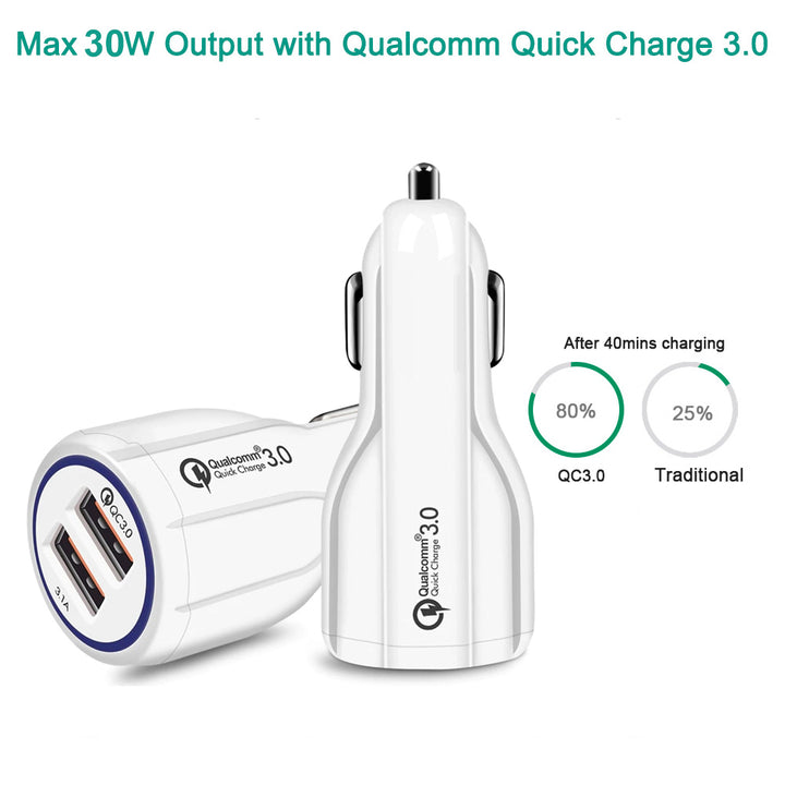 Cargador USB de 2 ranuras, encendedor de 12-24 V, carga rápida 3.0, coche 1xQC3.0 5V / 3A, 9V / 1.8A, 12V / 1.6A 1x 5V / 3.1A, cargador de teléfono móvil para automóvil