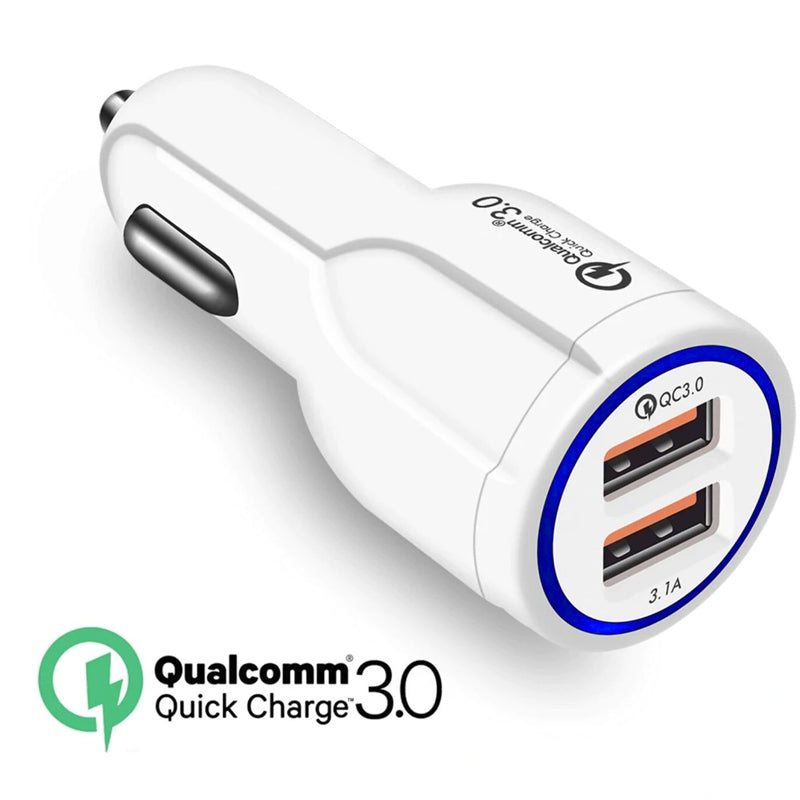 Maclean MCE478 W USB-oplader met 2 sleuven 12-24V sigarettenaansteker Quick Charge 3.0 Snelladen auto 1xQC3.0 5V / 3A, 9V / 1.8A, 12V / 1.6A 1x 5V / 3.1A Auto-oplader voor mobiele telefoon Wit