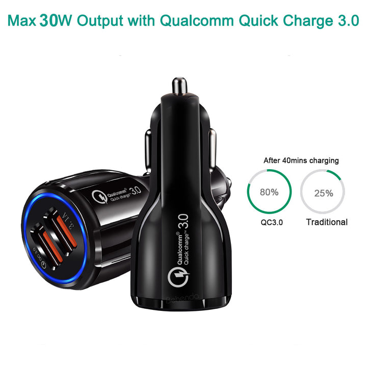 Maclean MCE478 B USB-oplader met 2 sleuven 12-24V sigarettenaansteker Quick Charge 3.0 snelladen auto 1xQC3.0 5V / 3A, 9V / 1.8A, 12V / 1.6A 1x 5V / 3.1A Auto-oplader voor mobiele telefoon Zwart