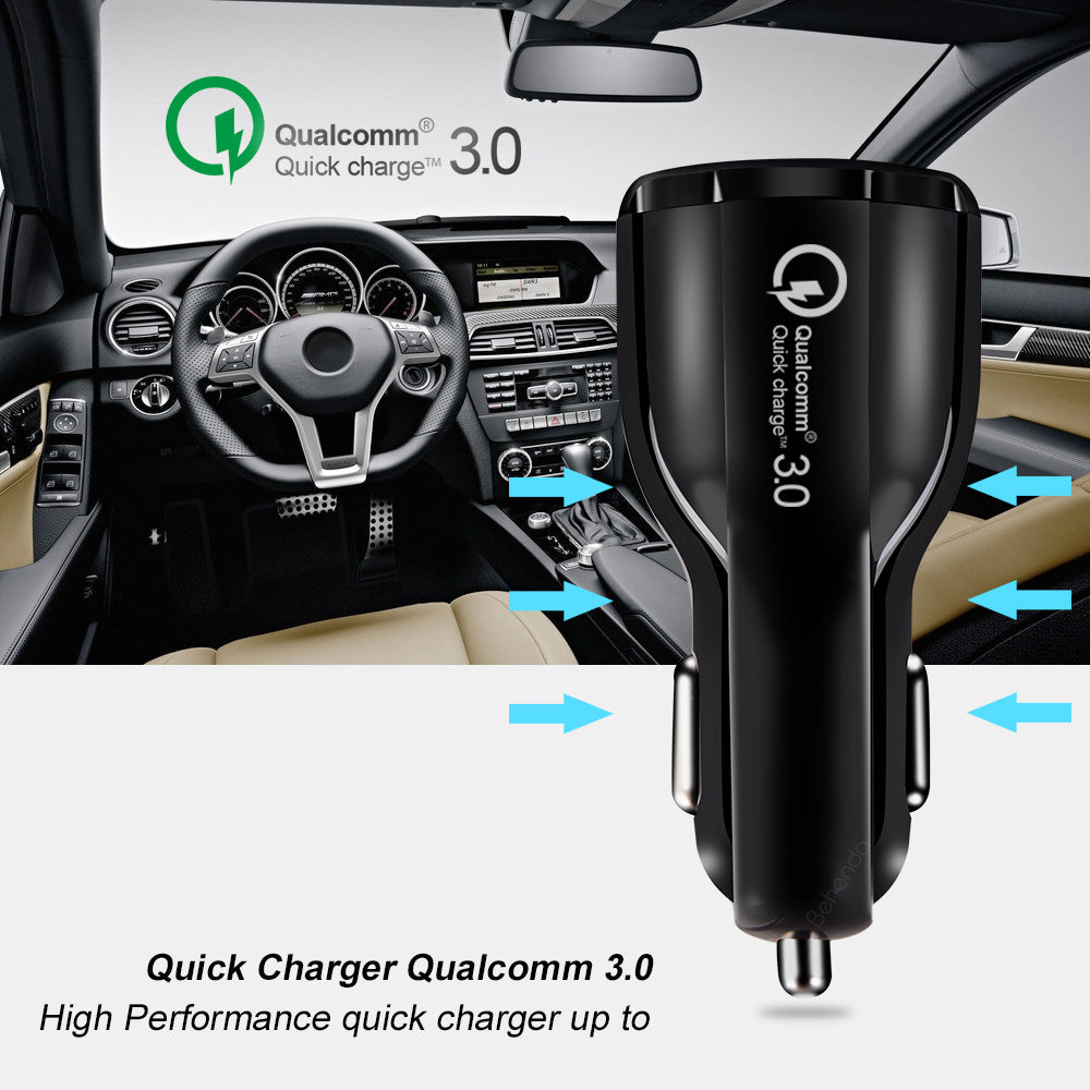 Chargeur USB 2 emplacements 12-24V allume-cigare Charge rapide 3.0 1x QC3.0 5V/3A, 9V/1,8A, 12V/1,6A 1x 5V/3,1A