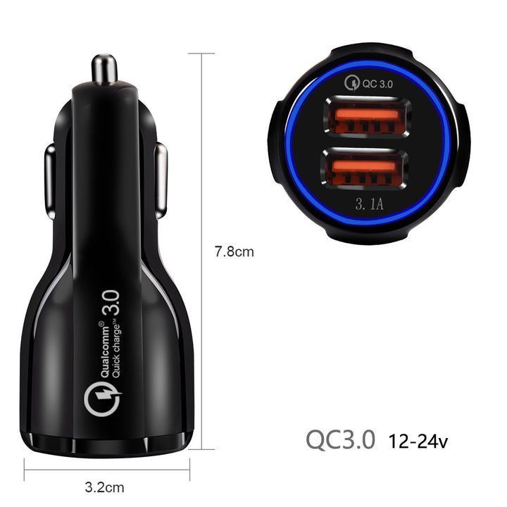 2-Slot-USB-Ladegerät 12-24V Zigarettenanzünder Schnellladung 3.0 1x QC3.0 5V / 3A, 9V / 1.8A, 12V / 1.6A 1x 5V / 3.1A