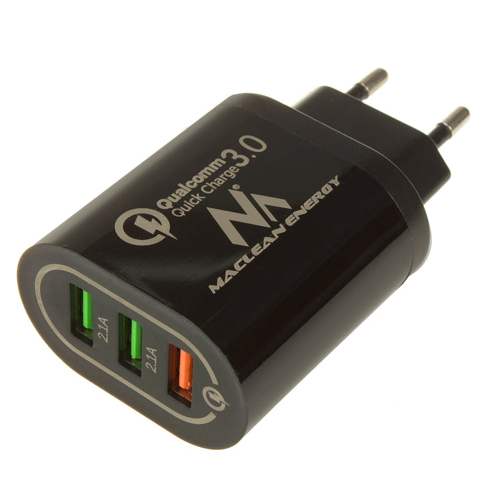 Cargador USB universal QC 3.0 Adaptador de carga 3xUSB Unidad de alimentación con función de carga rápida Adaptador 1x Carga rápida 3.6-6V / 3A 6-9V / 2A 9-12V / 1.5 2X 5V / 2.1A (negro) ...