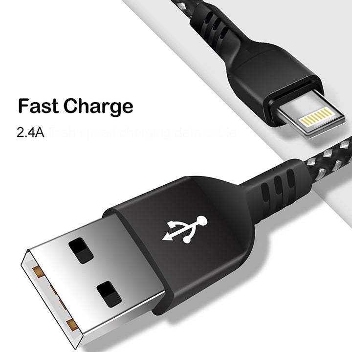 USB to Lightning cable charging cable 1m Fast Charge 5V / 2.4A data cable Fast charging cable High speed nylon braided connection cable data transmission (8-pin)