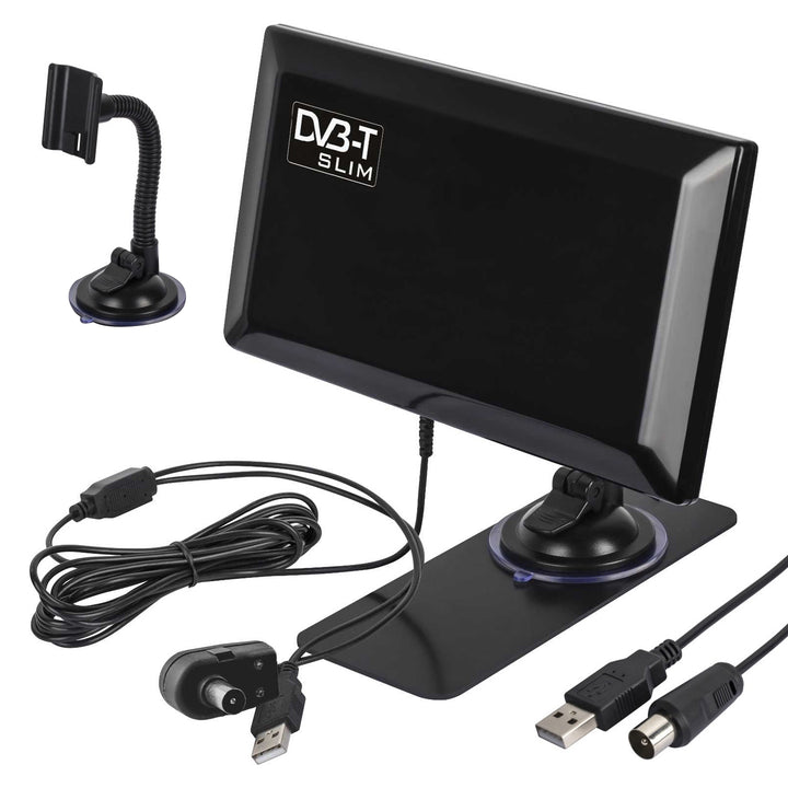 Aktive Zimmerantenne DVB-T2 HEVC-Verstärkerantenne Antenne mit Verstärker Saugnapf Halterung USB 5V ...