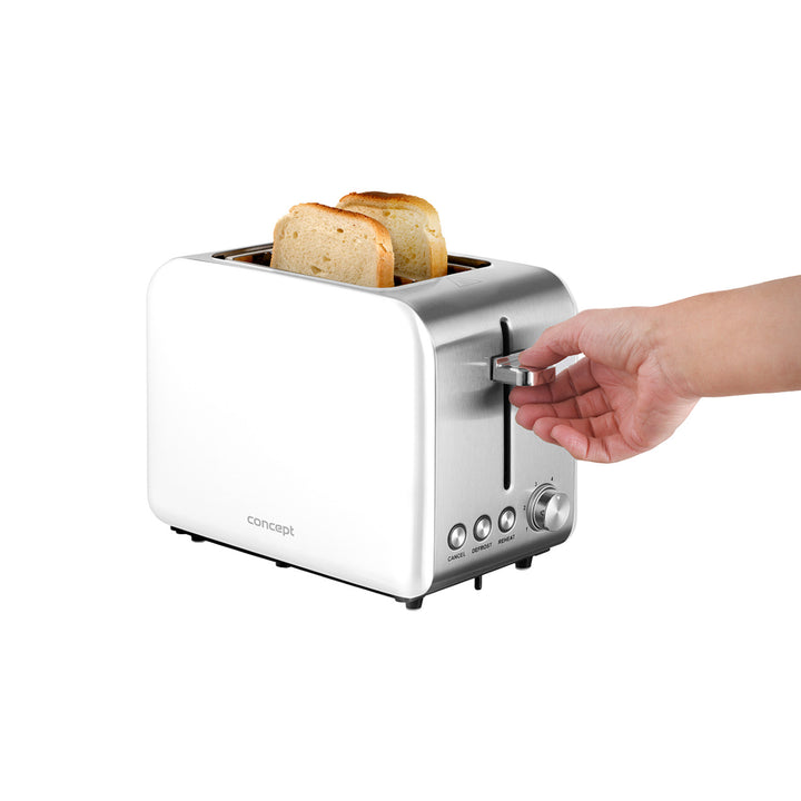 Concept TE2051 Edelstahl Toaster mit Breitem Schlitz 36mm 2 Röstkammern Elektronischer Timer 950W Mattweiß