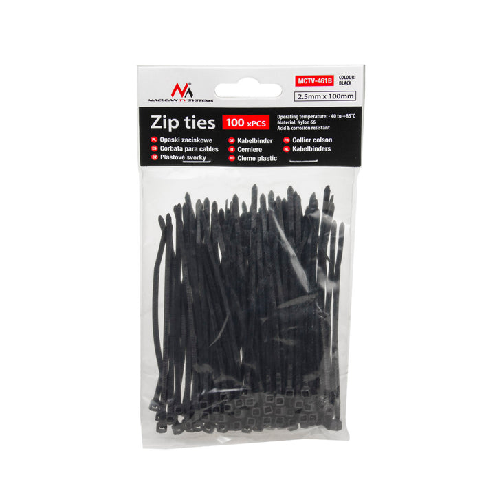 Cable Zip Ties Black UV Resistant - 40°C + 85°C 100mm Flexible 100 PCS