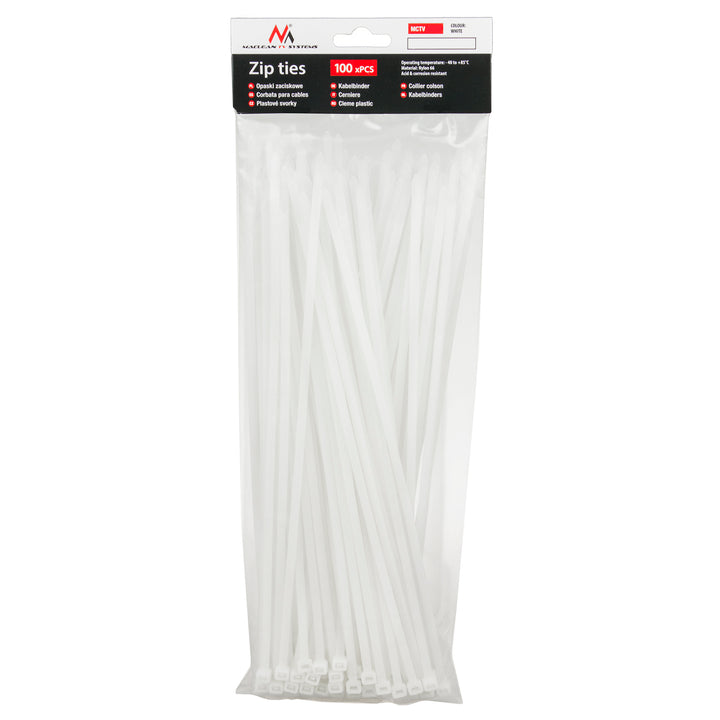 Cable ties (100 pieces) Maclean MCTV-464 W - white, 4.8x200mm, resistant to UV, temperature of use - 40 +85 degrees C.