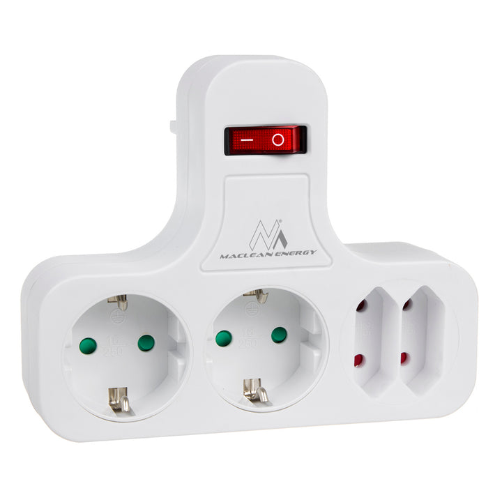 Maclean power socket, quadruple with breaker, stabilizing foot, schuko type, 2x2.5A, 2x16A, MCE224