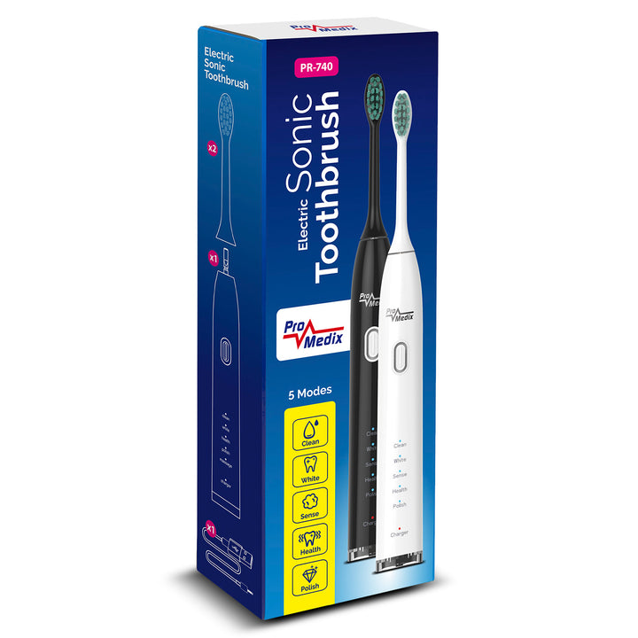 Sonic Toothbrush Promedix PR-740 B black, 5 modes, timer, battery level indicator, 2 replacement heads