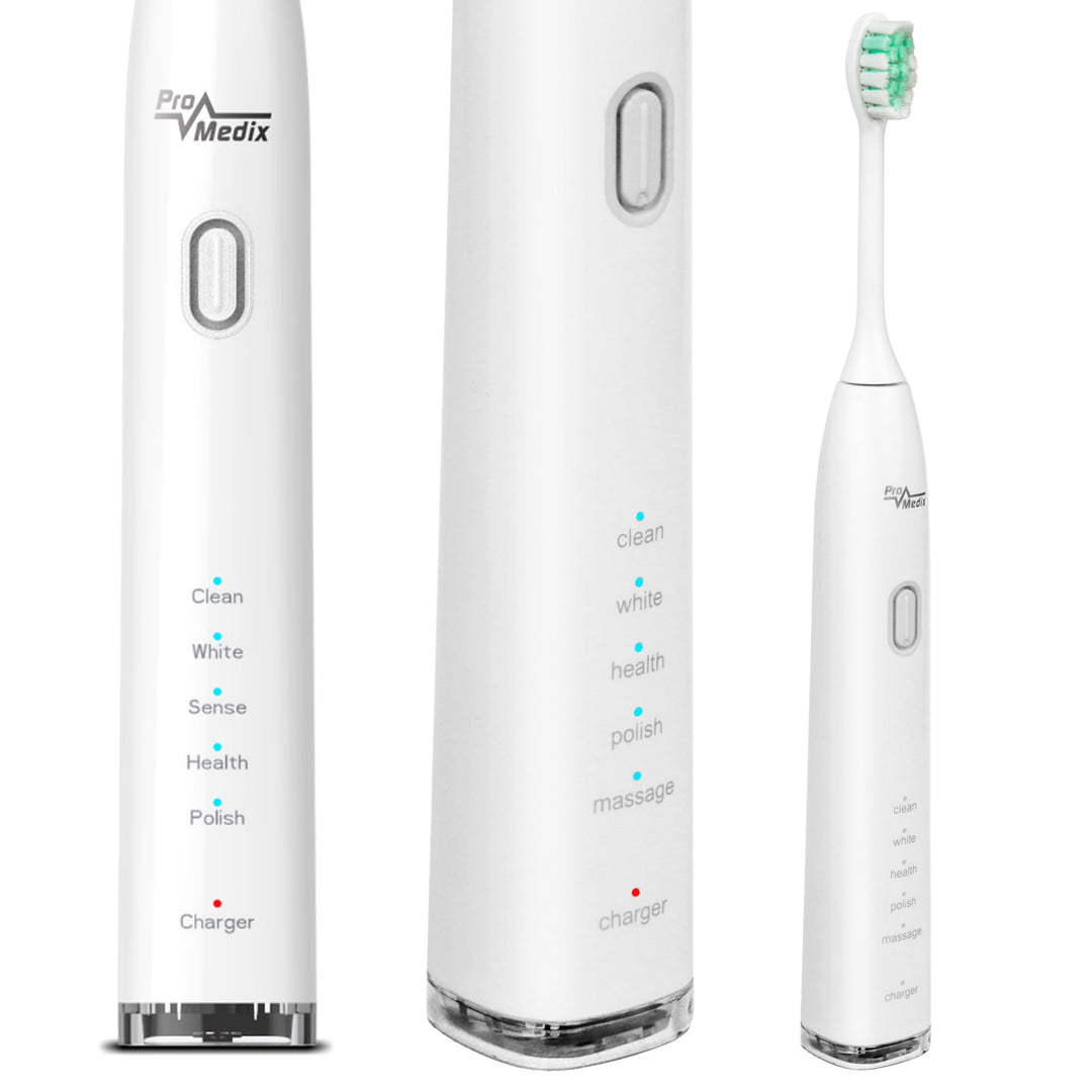 Cepillo de dientes sónico Promedix PR-740 W blanco, 5 modos, temporizador, indicador de nivel de batería 2 cabezales en el set y cable USB