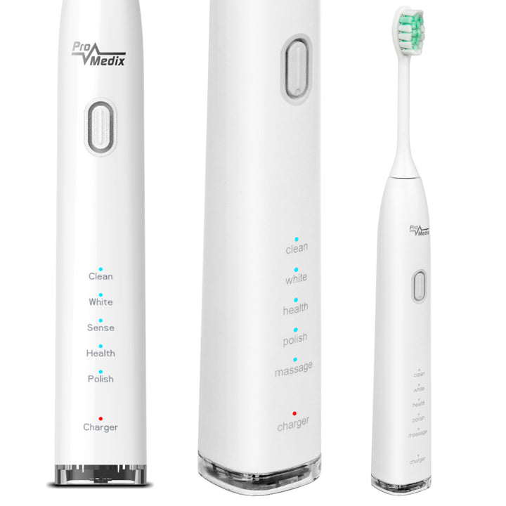 Cepillo de dientes sónico Promedix PR-740 W blanco, 5 modos, temporizador, indicador de nivel de batería 2 cabezales en el set y cable USB