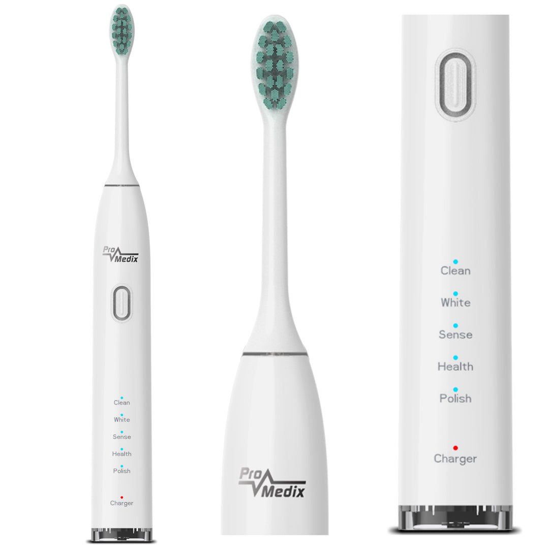 Cepillo de dientes sónico Promedix PR-740 W blanco, 5 modos, temporizador, indicador de nivel de batería 2 cabezales en el set y cable USB