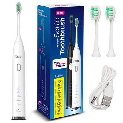 Sonische tandenborstel Promedix PR-740 W Wit, 5 standen, timer, batterijniveau-indicator 2 reservekoppen