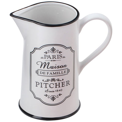 Maestro Paris Maison Keramik-Krug Wasserkanne mit Henkel Milchkännchen Teekrug 1 Liter Weiß / Schwarz
