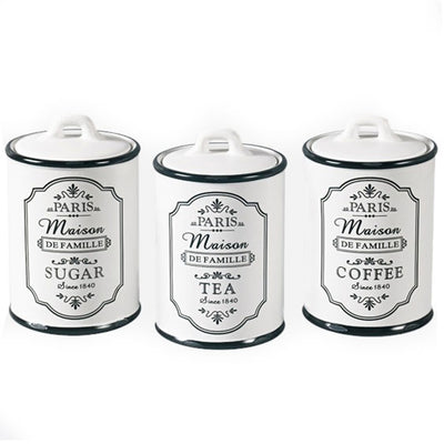 Maestro Paris Set van 3 keramische retro keukencontainers met deksel koffie thee suiker