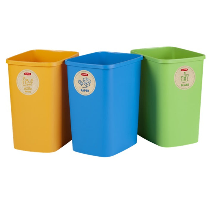 Set de 3 sistemas de separación de basura, bote de basura, contenedores de reciclaje de vidrio y plástico hechos de plástico (3x25L) Curver Eco Friendly