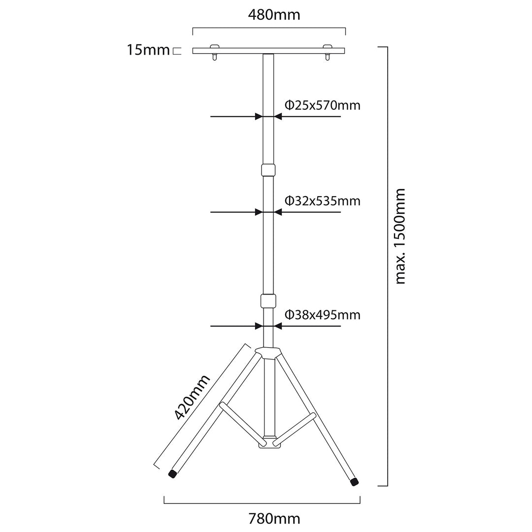 Maclean MCE583 Stativ für Flutlichtstrahler Baustrahler Arbeitsleuchte Flutlicht Ständer Baustrahlerstativ Teleskop 62-150cm Höhenverstellbar Stahl