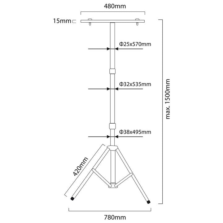 Maclean MCE583 Stativ für Flutlichtstrahler Baustrahler Arbeitsleuchte Flutlicht Ständer Baustrahlerstativ Teleskop 62-150cm Höhenverstellbar Stahl