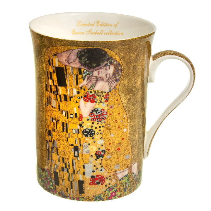 Juego de 2 tazas de café para dos perones de porcelana, taza con cuchara, diseño de beso Klimt, idea para regalo