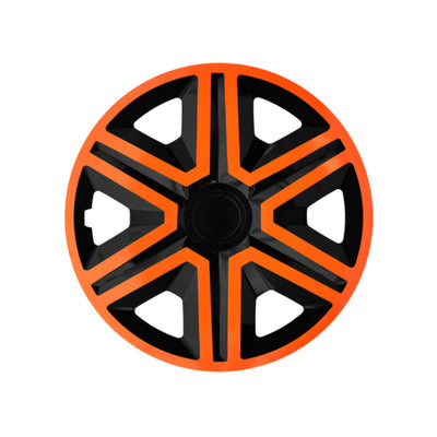 NRM Tapacubos para ruedas de 16 pulgadas, universales, 4 unidades, color negro, naranja, duradero, resistente a la intemperie