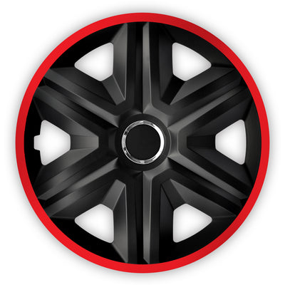 NRM Juego de tapacubos universales para ruedas de 16 pulgadas, 4 piezas, rojo, negro, resistente a los golpes y a la intemperie