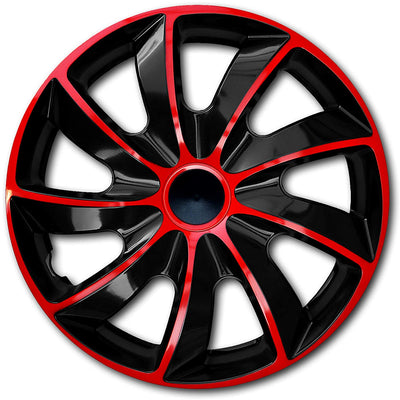 13 " QUAD hubcaps set, red and black, 4 pieces